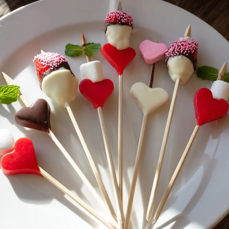 Close-up of a delicious Cupid's Arrow Candy Tray featuring charming heart candies and chocolate dipped delights.