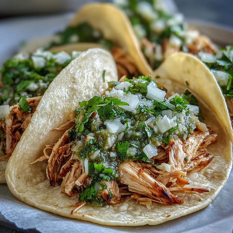 Flavorful slow cooker salsa verde chicken tacos piled high with fresh toppings.