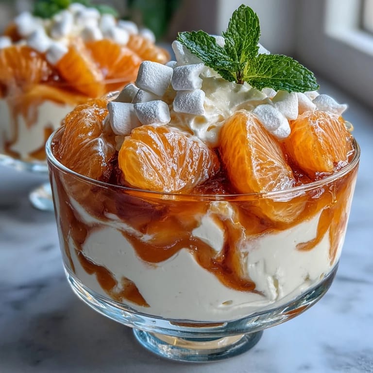 Chilled Mandarin Orange Creamsicle Jello Salad: a bright, dessert with soft fruit swirls.