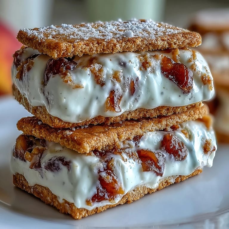 Close-up of frozen peach yogurt sandwiches