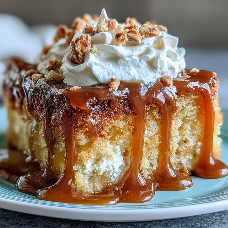 Fluffy Apple Cider Caramel Poke Cake, a cozy fall dessert treat.
