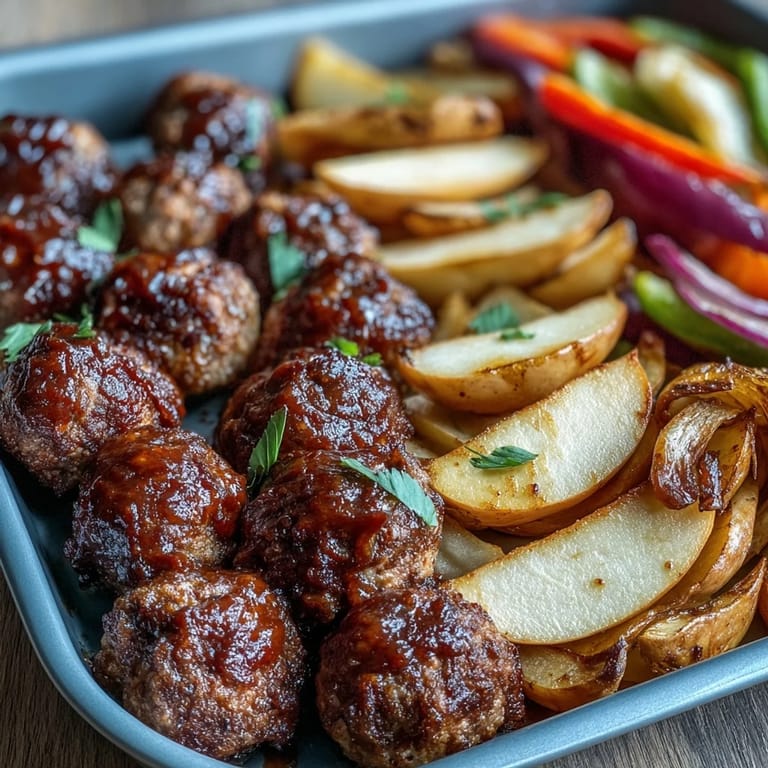 Savory Apple BBQ Meatball Sheet Pan recipe, bursting with sweet and tangy flavors.