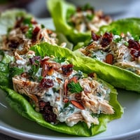 Healthy Easy Chicken Salad Lettuce Wraps in a white bowl with crisp lettuce leaves and colorful veggies, perfect for a light lunch or appetizer.