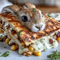 Bunny-shaped quesadillas with golden tortillas and melted cheese, decorated with olive eyes and carrot noses for Easter fun.