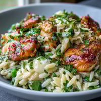 Creamy One-Pot Lemon Orzo with Chicken and Peas, a bright and comforting spring dinner