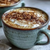 Creamy Adaptogens Latte with ashwagandha, reishi, and cinnamon swirl.