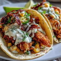 Golden-fried chicken and zesty street corn fill warm tortillas in these tacos.
